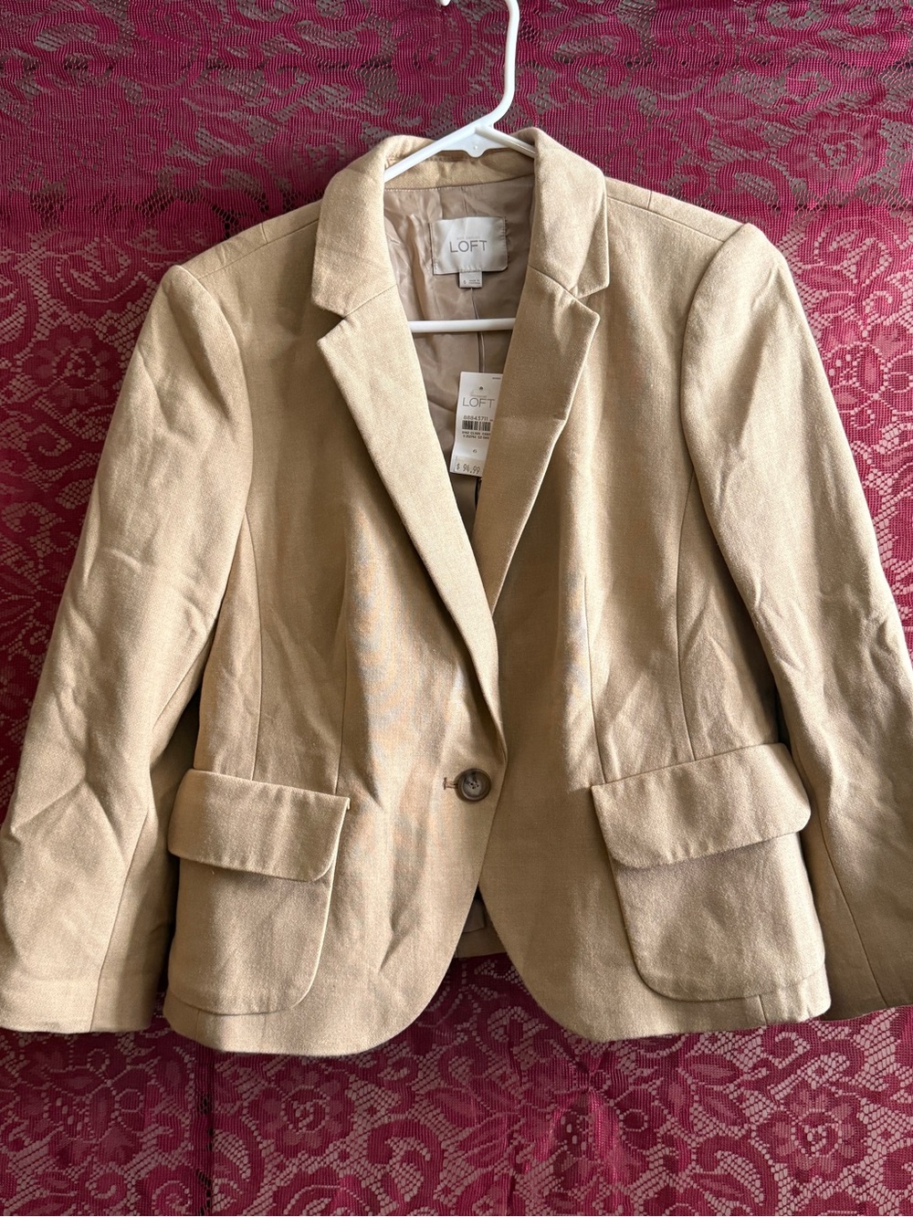 NWT Ann Taylor LOFT Tan Beige Neutral Single Button Blazer Jacket Size 6